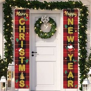 2Pc Hanging Christmas Happy New Year Porch Banner